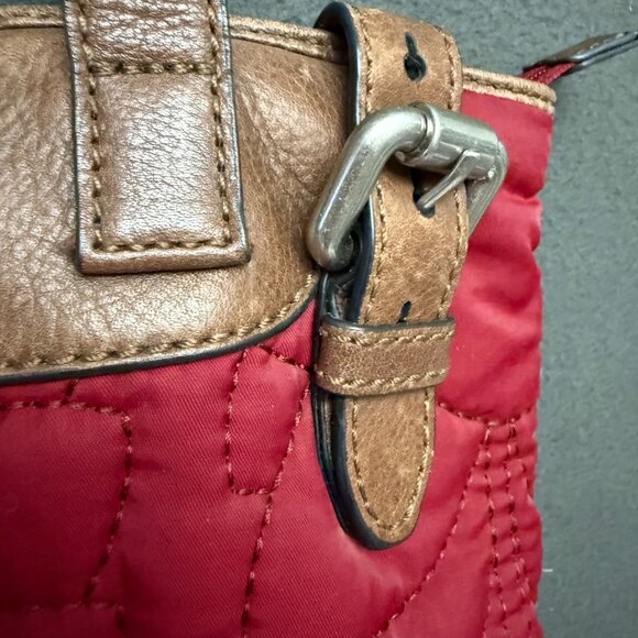 Fossil Red & Brown Key-Per Quilted Handbag Leather Accents - Picture 6 of 7